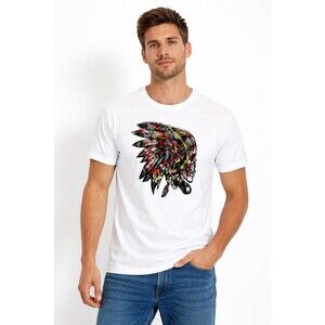 Barabas Graphic T-Shirt Native American Headdress Rhinestone Embellish  Size M